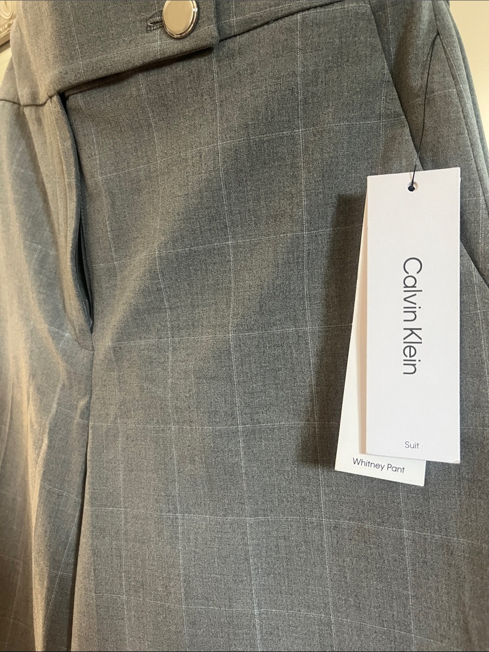 Calvin Klein Gray Plaid Wide-Leg Trousers - Picture 4 of 8